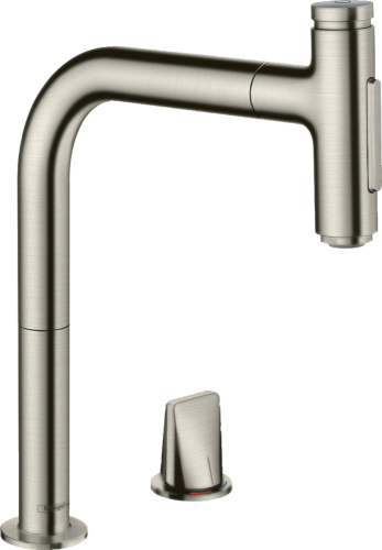 Hansgrohe Metris M71 M7120-H200 2-lyukú egykaros konyhai csaptelep kihúzható kifolyóval, rozsdamentes acél 73818800