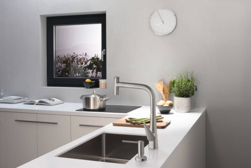 Hansgrohe Talis Select M5117-H300 egykaros konyhai csaptelep kihúzható kifolyóval, rozsdamentes acél 73867800