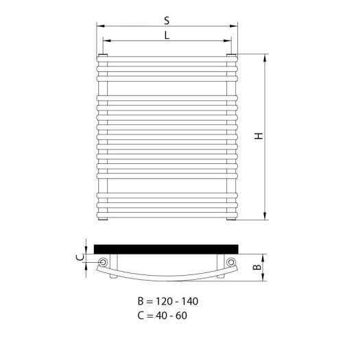 Radeco Sonia A4-500/SL D profilos íves törölközőszárítós csőradiátor (790 W, fehér, 1028x550 mm)