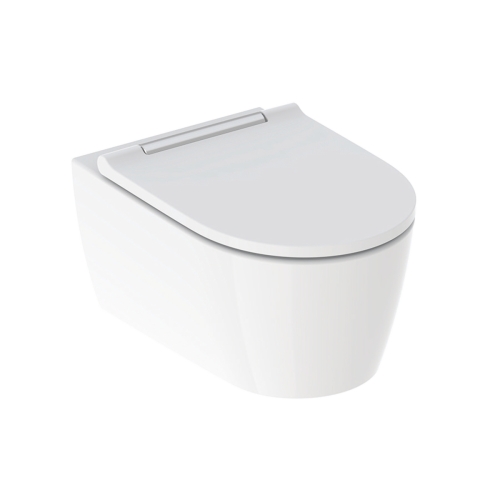 Geberit ONE fali WC mélyöblítésű, TurboFlush, WC-ülőkével fényes króm betéttel 500.202.01.1