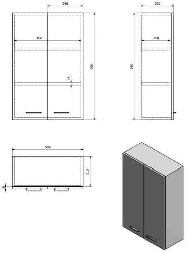 AQUALINE ZOJA/KERAMIA FRESH felsőszekrény, 50x76x23 cm, platina tölgy 51304