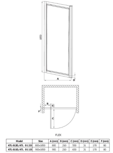 Deante Flex zuhanyajtó 90 cm KTL 011D