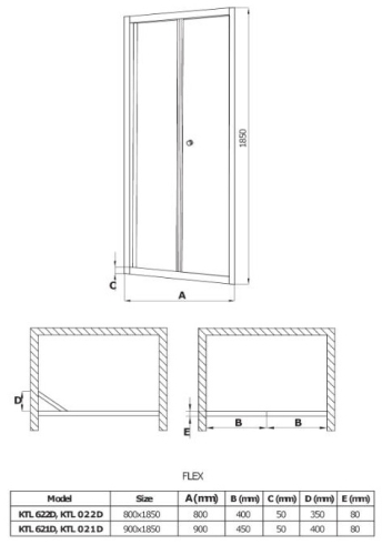 Deante Flex zuhanyajtó 90 cm, átlázszó üveg KTL 021D