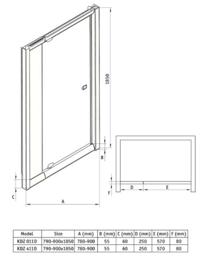 Deante Zoom zuhanyajtó 90 cm, átlátszó üveg KDZ 011D
