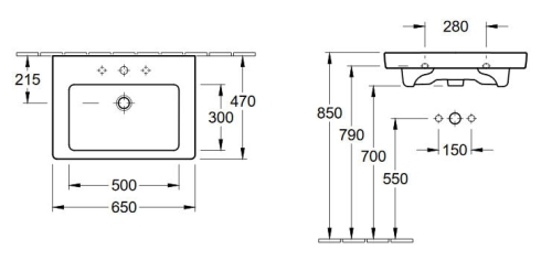 Villeroy & Boch Subway 2.0 65x47 cm mosdó bútorhoz, csaplyuk nélkül 7113 FC 01 (7113FC01)