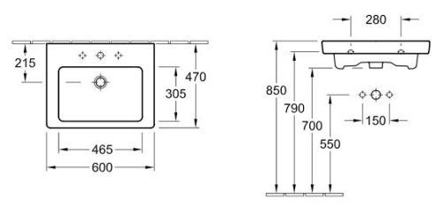 Villeroy & Boch Subway 2.0 60x47 cm bútorral aláépíthető mosdó csaplyuk nélkül 7113 F2 01 (7113F201)