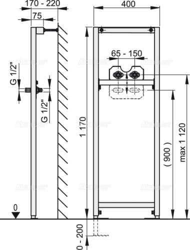 Alcaplast A104B/1200 Szerelőkeret csaptelephez