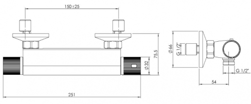 AQUALINE ACTION termosztátos zuhanycsaptelep, króm MB155