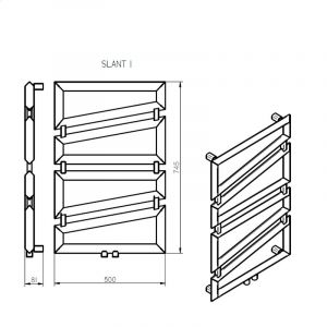 Radeco SLANT 1 design fűrdőszobai radiátor fehér szín (360 W, 745x500 mm)