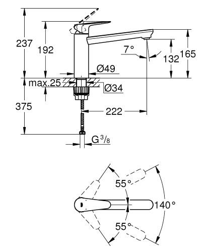 Grohe BauCurve egykaros mosogatócsaptelep 31715000