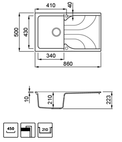 Elleci Ego 400 egy medence csepegtetővel gránit mosogató, M73 Titanium LME40073