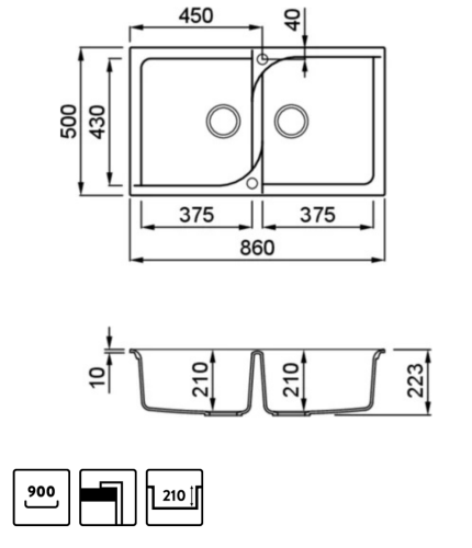 Elleci Ego 450 két medencés gránit mosogató, G68 Bianco LGE45068