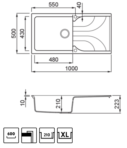 Elleci Ego 480 egy medence csepegtetővel gránit mosogató, M79 Aluminium LME48079