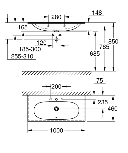 Grohe Essence 100x46 cm ráépíthető mosdó PureGuard felülettel 3956600H