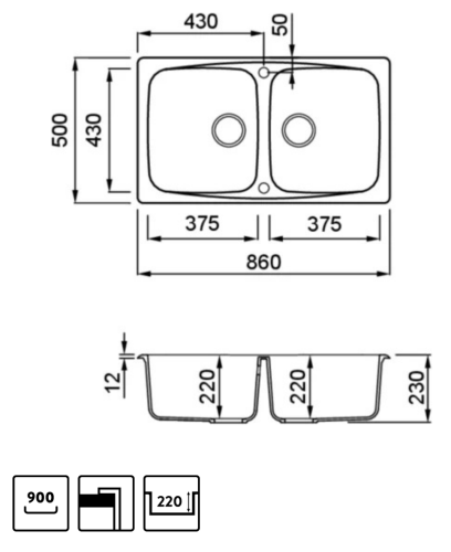 Elleci Living 450 két medencés gránit mosogató, G68 Bianco LGL45068