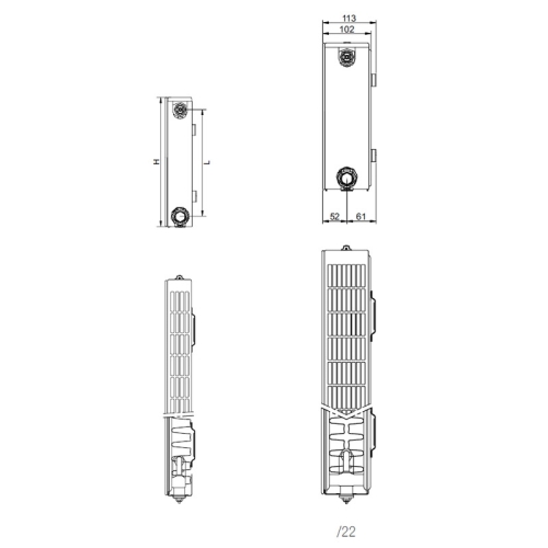 Radeco POINT P 600 14/22 design fürdőszobai radiátor (4493 W, fehér, 600x2200 mm)