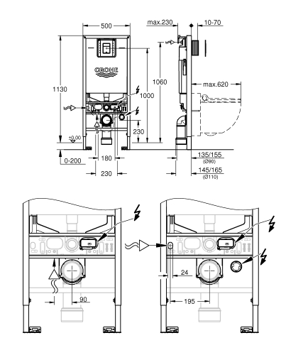Grohe Rapid SLX 3 az 1-ben WC szett nyomólappal, felső rögzítő füllel 39603000
