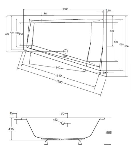 Besco Intima Duo Slim 180x125 cm aszimmetrikus kád balos