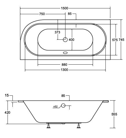 Besco Avita Slim 150x75 cm aszimmetrikus kád balos