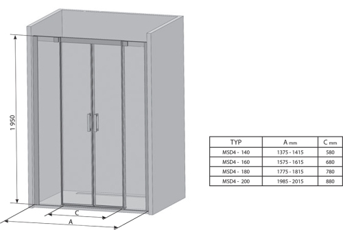 Ravak Matrix MSD4-140 cm-es zuhanyajtó krómhatású+Transparent 0WKM0C00Z1