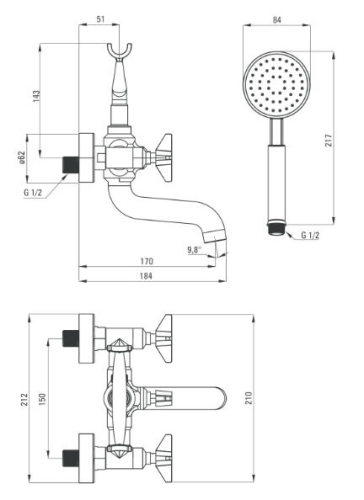 Deante Temisto kádtöltő csaptelep zuhanyszettel, bronz BQT M11D