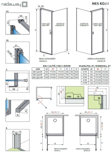 Radaway Nes KDJ zuhanyajtó, 90 cm-es jobbos 10022090-01-01R