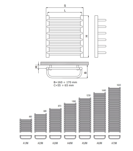 Radeco MARIO A5-400/M design törölközőszárítós csőradiátor (935 W, fehér, 1250x435 mm)