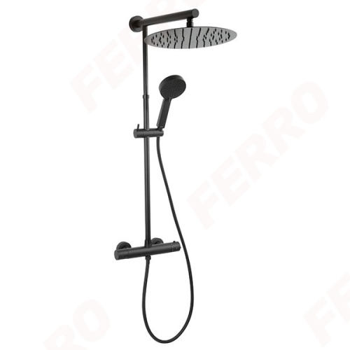 Ferro Trevi Black zuhanyszett fejzuhannyal, kézizuhannyal és termosztátos csapteleppel NP75-TRV7U-BL