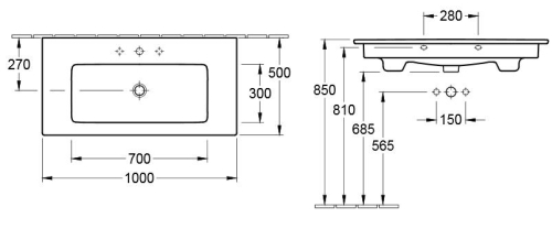 Villeroy and Boch Venticello 100x50 cm beépíthető mosdó, 1 csaplyukkal CeramicPlus felülettel 4104ALR1