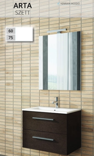 Tboss Arta 75 alsószekrény kerámia mosdóval, Floating Mirror Easy 75 tükörrel, natúr tölgy (komplett szett)