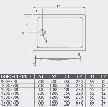 Radaway Doros Stone F szögletes lapos zuhanytálca, 120x70 cm fehér SDRF1270-01-04S