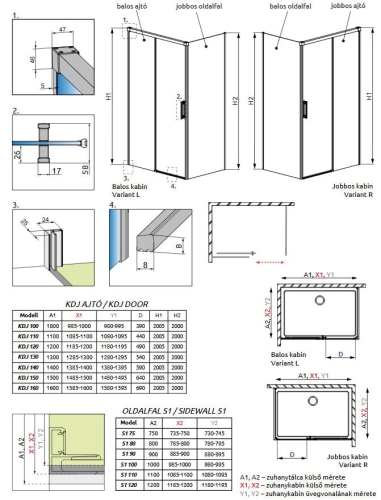 Radaway Idea Black KDJ 100 B szögletes fekete zuhanykabin ajtó 387040-54-01L