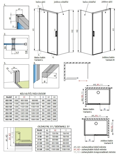 Radaway Idea Black KDJ 130 J szögletes fekete zuhanykabin ajtó 387043-54-01R