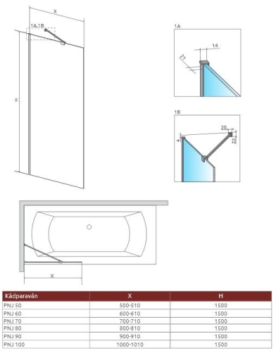 Radaway Modo New Black PNJ 60 Frame fekete kádparaván 10006060-54-56