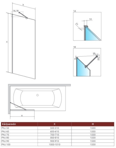 Radaway Modo New Black PNJ 100 Frame fekete kádparaván 10006100-54-56