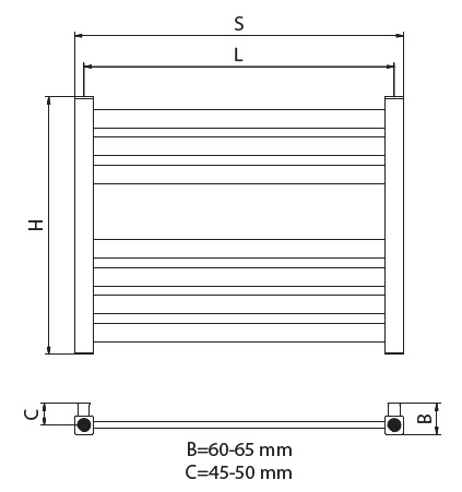 Radeco PINO AK1-500/EP standard törölközőszárítós csőradiátor (235 W, fehér, 415x530 mm)