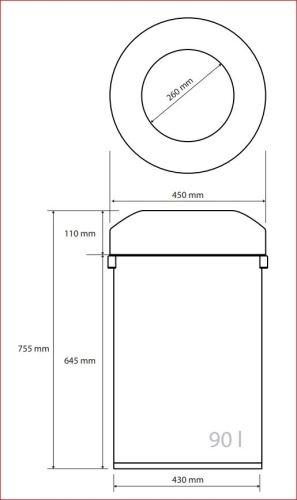 Sapho BEMETA HOTEL Tető nélküli szemetes, 448x750x448mm, 90l, inox 137115215