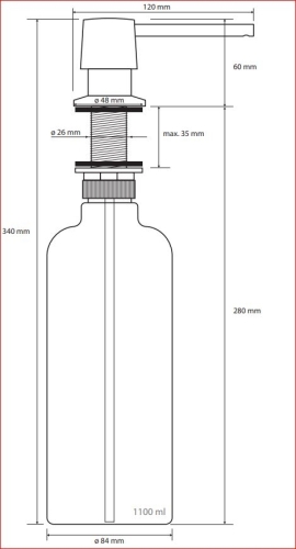 Sapho BEMETA HOTEL Beépíthető szappanadagoló, felültöltős, 55x270x125mm, 1100ml (152109143)