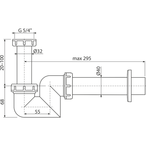 Alcaplast A45F-DN40 Bidé és mosdószifon DN40 műanyag