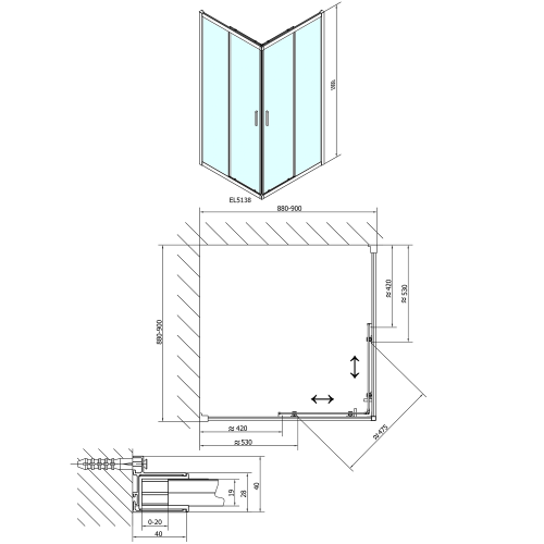 POLYSAN EASY LINE szögletes zuhanykabin, 900x900mm, BRICK üveg EL5138