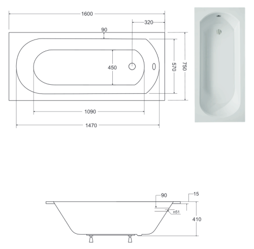 Besco Intrica Slim 160x75 cm egyenes kád