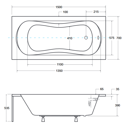 Besco Aria Plus 150x70 egyenes kád Standard kapaszkodóval