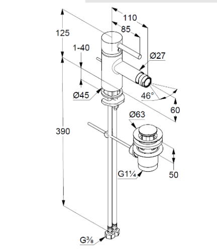 Kludi Bozz egykaros bide csaptelep automata leeresztővel, matt fekete 385333976