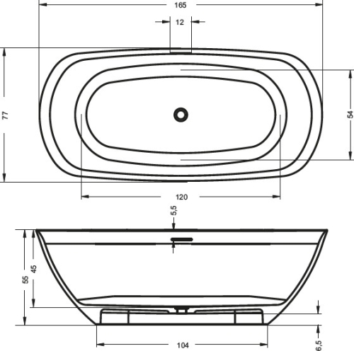 Riho Bilo Solid Surface 165x77 cm szabadonálló kád BS65 (BS6500500000000) B128001105