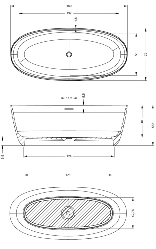 Riho Oval Solid Surface 160x72 cm szabadonálló kád BS67 (BS6700500000000) B129001105