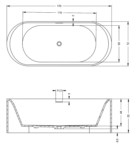 Riho Valor Solid Surface 170x72 cm szabadonálló kád BS70 (BS7000500000000) B130001105