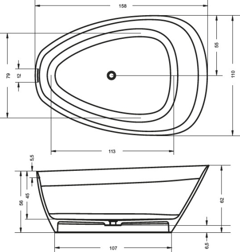 Riho Toledo Solid Surface 160x110 cm szabadonálló kád BS55 (BS5500500000000) B126001105