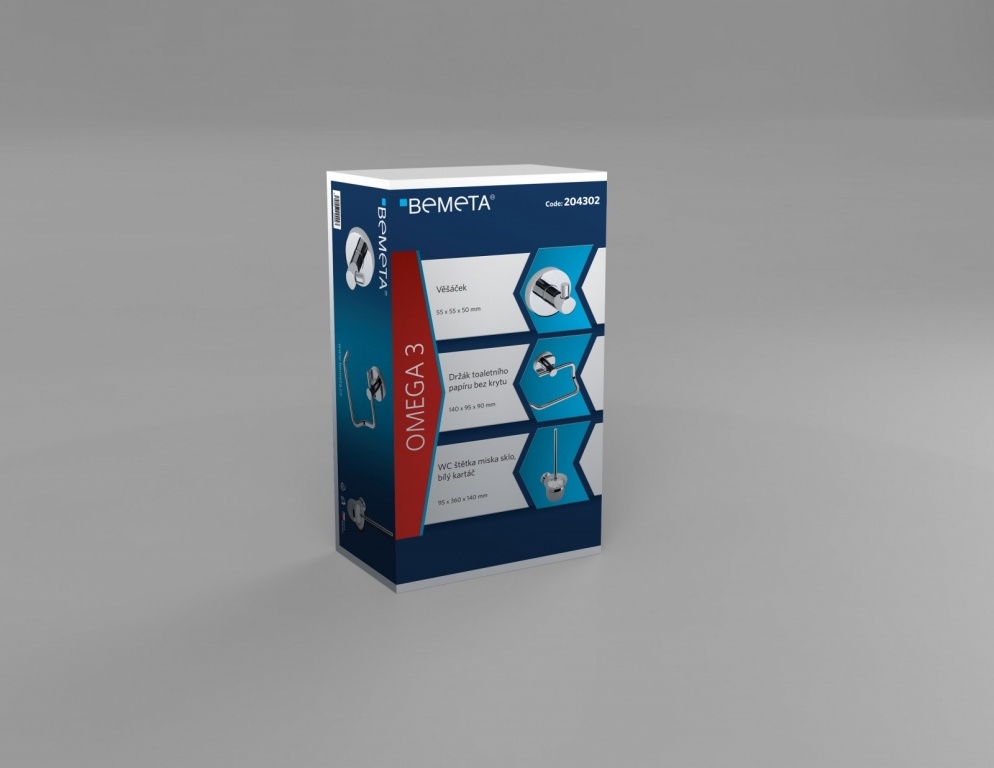 Sapho BEMETA OMEGA 3 db-os szett: fogas, WC-papírtartó, WC-kefetartó fehér kefével 204302