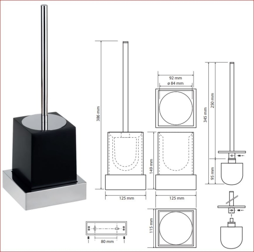 Sapho BEMETA GAMMA fali WC-kefetartó, 125x386x105mm, króm/fekete 145413092