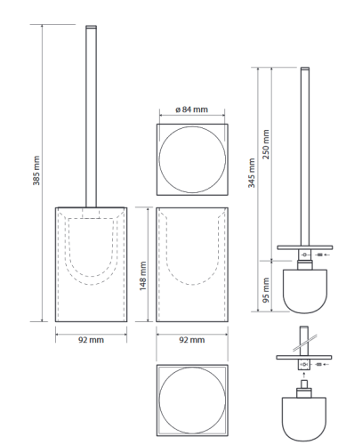 Sapho BEMETA GAMMA WC-kefetartó, 92x385x92mm, fekete 145613310